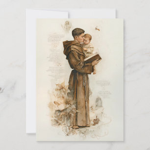 Tarjeta Festiva San Antonio de Padua sosteniendo al Niño