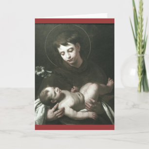 Tarjeta Festiva San Antonio de Padua sosteniendo al niño Jesús