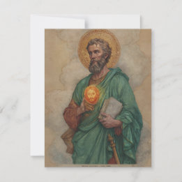 Tarjeta Festiva San Judas sosteniendo icono sagrado y libro