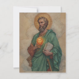 Tarjeta Festiva San Judas sosteniendo icono sagrado y libro