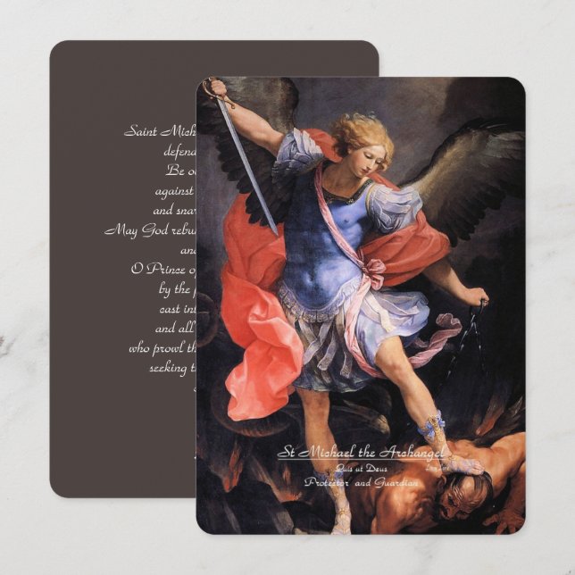 Tarjeta Festiva San Miguel el Arcángel con la oración (Anverso / Reverso)