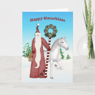 Tarjeta Festiva San Nicolás, caballo, sinterklaas felices