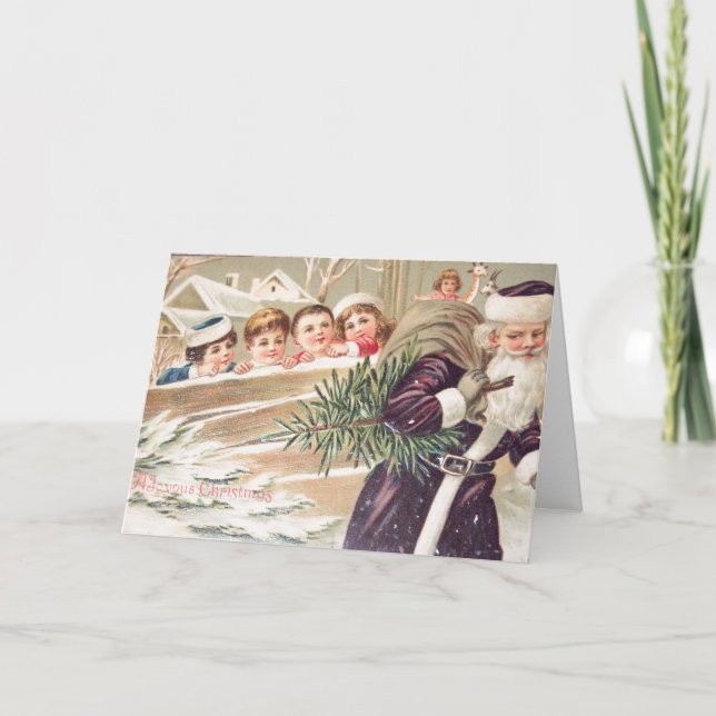 Tarjeta Festiva San Nicolás con árboles y niños (Anverso)