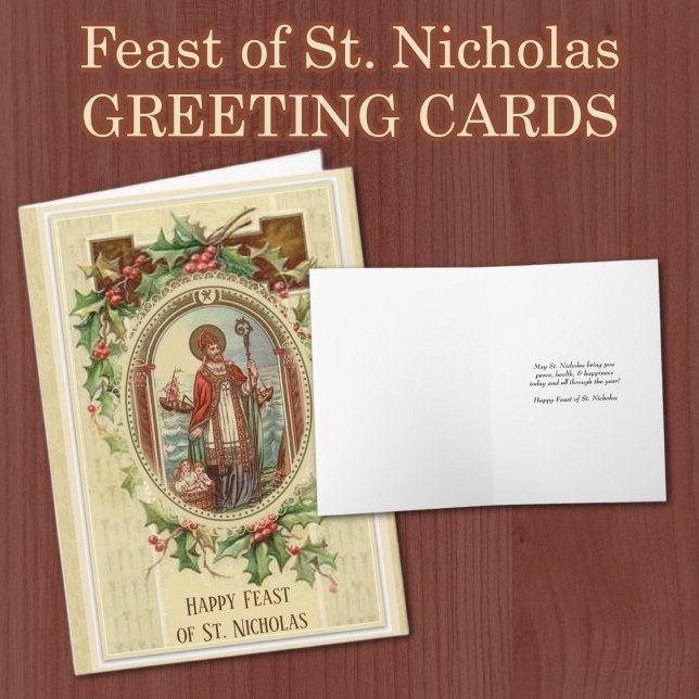 Tarjeta Festiva San Nicolás Día Católico de la Fiesta Religiosa (TRADITIONAL CATHOLIC VINTAGE FEAST OF ST. NICHOLAS GREETING CARDS)