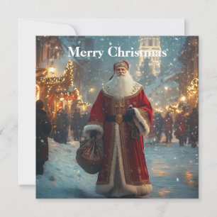 Tarjeta Festiva San Nicolás en un pueblo nevado festivo