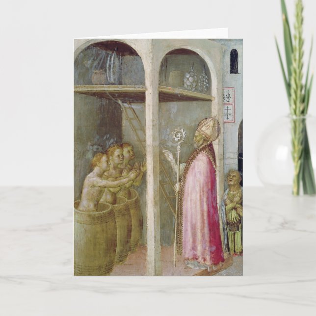 Tarjeta Festiva San Nicolás resucita a los tres niños (Anverso)