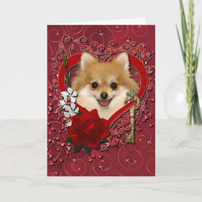 Tarjeta Festiva San Valentín - Clave para mi corazón - Pomeraniano (Anverso)