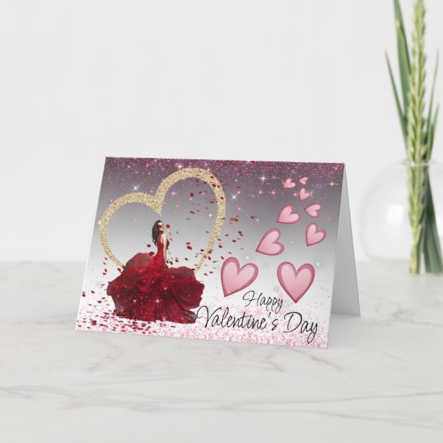 Tarjeta Festiva san Valentín con corazón dorado (Anverso)