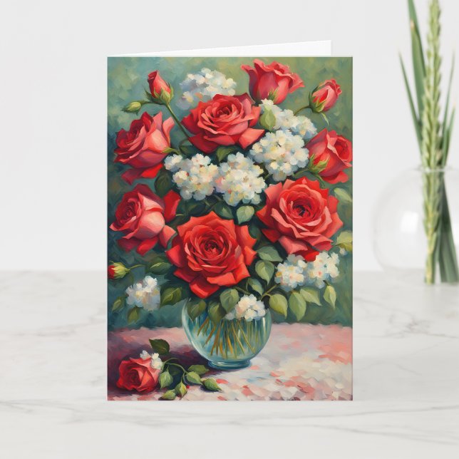 Tarjeta Festiva San Valentín de Bouquet rojo y blanco (Anverso)