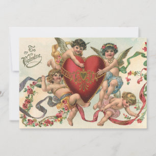 Tarjeta Festiva San Valentín de época, ángeles victorianos Corazón