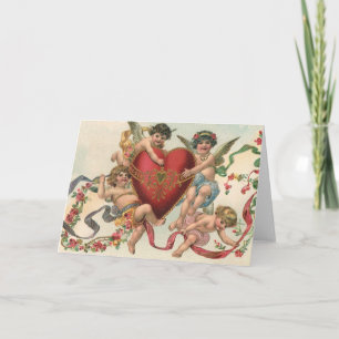 Tarjeta Festiva San Valentín de época, ángeles victorianos Corazón