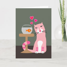 Tarjeta Festiva San Valentín de gato y pez dorado