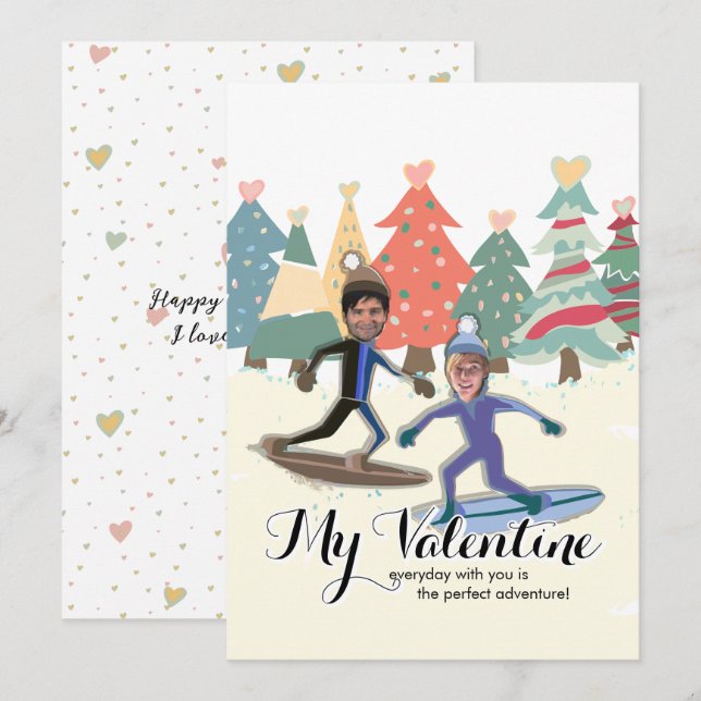 Tarjeta Festiva San Valentín de Snowboard (Anverso / Reverso)