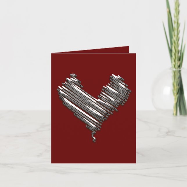 Tarjeta Festiva San Valentín del corazón plateado oscuro (Anverso)