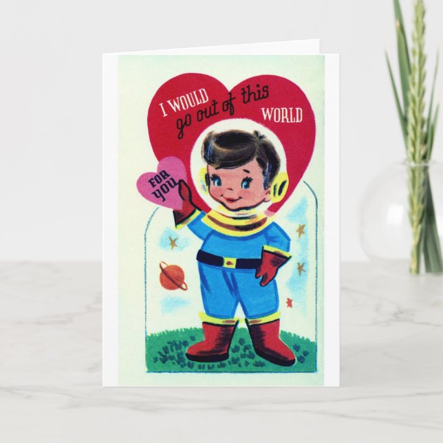 Tarjeta Festiva San Valentín del espacio retro (Anverso)