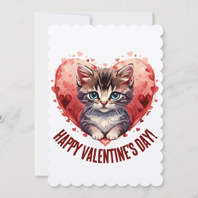 Tarjeta Festiva San Valentín del gato (Anverso)