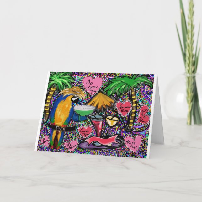 Tarjeta Festiva San Valentín Fiesta Loro (Anverso)