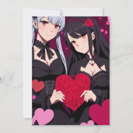 Tarjeta Festiva San Valentín Gótico Anime Corazones Rojos