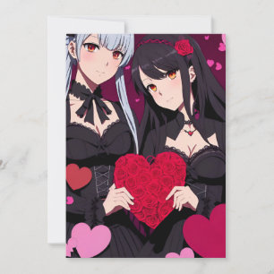 Tarjeta Festiva San Valentín Gótico Anime Corazones Rojos