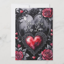 San Valentín Gótico Corazones Rojos Encaje Negro y