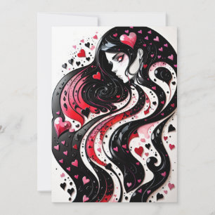 Tarjeta Festiva San Valentín Gótico Corazones Rojos y Negros