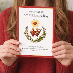 Tarjeta Festiva San Valentín Jesús Católico Corazón Sagrado Religi