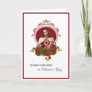 Tarjeta Festiva San Valentín Jesús Católico Religioso Sagrado Cora