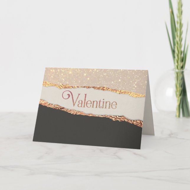 Tarjeta Festiva San Valentín, oro elegante y negro (Anverso)