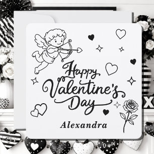 Tarjeta Festiva San Valentín Querubín y Doodle Romántico Personali
