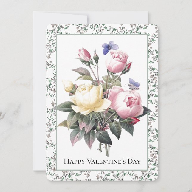 Tarjeta Festiva San Valentín Roses Amarillos Roses Azules Mariposa (Anverso)