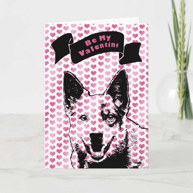 Tarjeta Festiva San Valentín - Silueta de perro de ganado australi (Anverso)