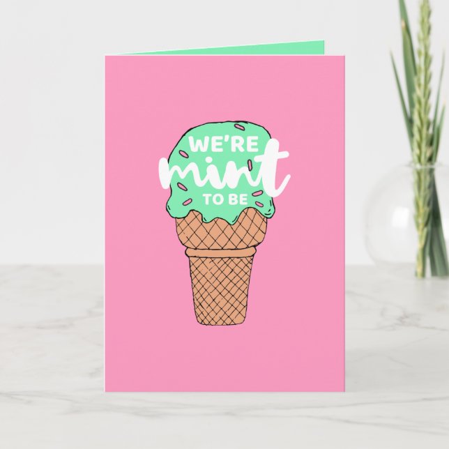 Tarjeta Festiva San Valentín verde rosado esboza la menta para ser (Anverso)
