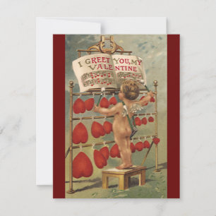 Tarjeta Festiva San Valentín Victoriano Antiguo, Cupido y Corazone