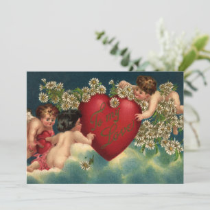 Tarjeta Festiva San Valentín Victoriano Antiguo Querubines en el C