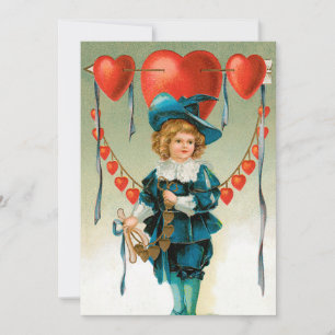 Tarjeta Festiva San Valentín Vintage, Niño Victoriano con Corazone