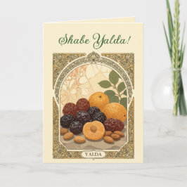 Tarjeta Festiva Sandía Yalda Chelle Noche Frutas Secas y Nueces