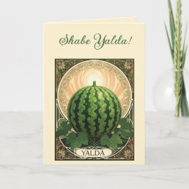Tarjeta Festiva Sandía Yalda Noche Chelle Frutas Art Nouveau