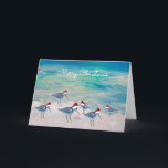 Tarjeta Festiva Sandpippers Christmas coastal Holiday greeting.<br><div class="desc">Sandpipers Chiristmas coastal Holiday greeting cards or invitations from my art. Cute Sandpipers with Santa hats on the coastal shore.</div>
