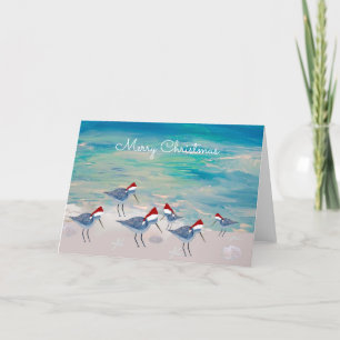 Tarjeta Festiva Sandpippers Christmas coastal Holiday greeting.