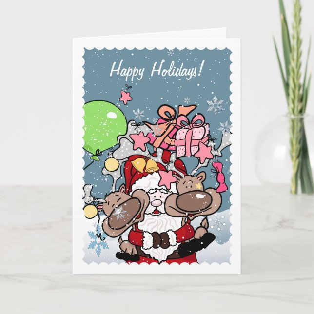 Tarjeta Festiva Santa Abrazando a sus renos (Anverso)