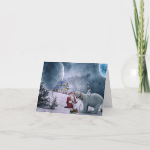 Tarjeta Festiva Santa adorable y osos polares con mucha nieve