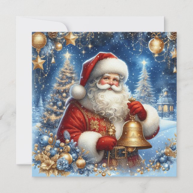 Tarjeta Festiva Santa and Christmas tree beautiful customisable (Anverso)