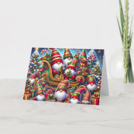 Tarjeta Festiva Santa and Elf Gnomes Christmas