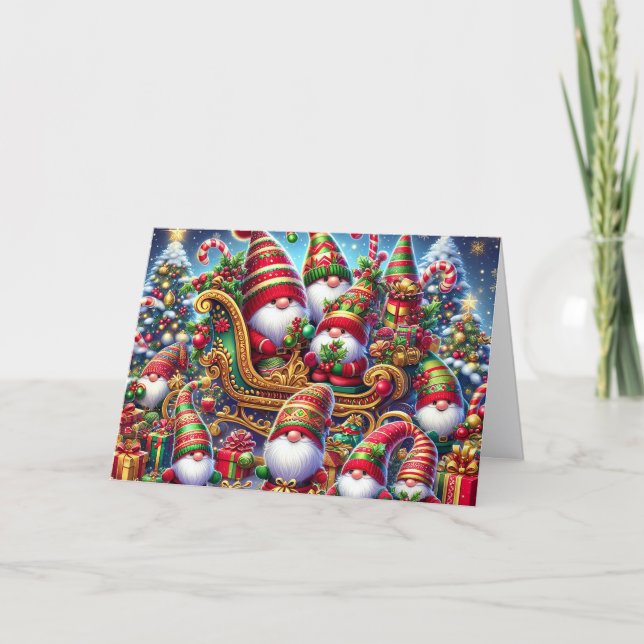 Tarjeta Festiva Santa and Elf Gnomes Christmas (Anverso)