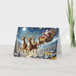 Tarjeta Festiva Santa and Golden Reindeer Holiday Card