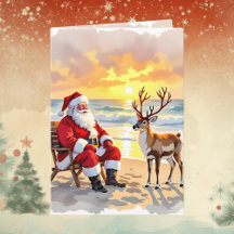 Santa and Reindeer at Beach Personalized Christmas