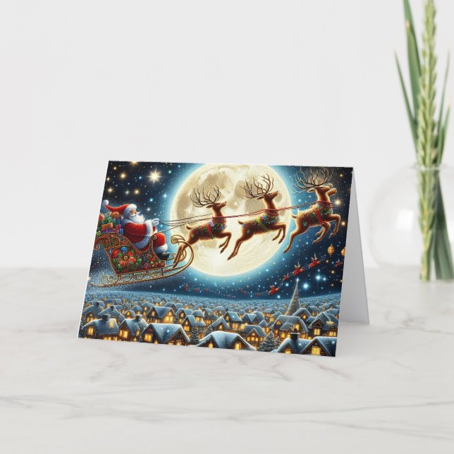 Tarjeta Festiva Santa and Reindeer Holiday Card (Anverso)