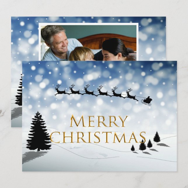 Tarjeta Festiva Santa and Sleigh silhouette Snow scene Personalize (Anverso / Reverso)