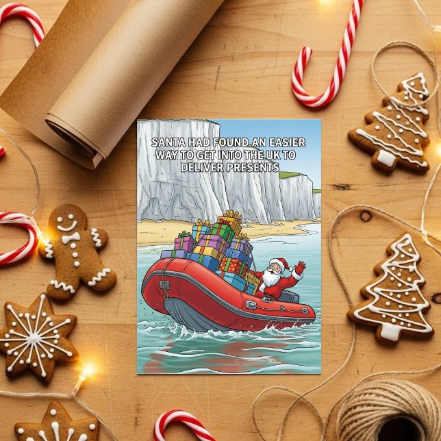 Tarjeta Festiva Santa Arriving by Dinghy Funny Christmas (Subido por el creador)