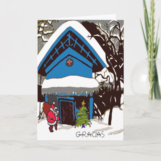 Tarjeta Festiva Santa At Chalet Christmas, Gracia (Anverso)